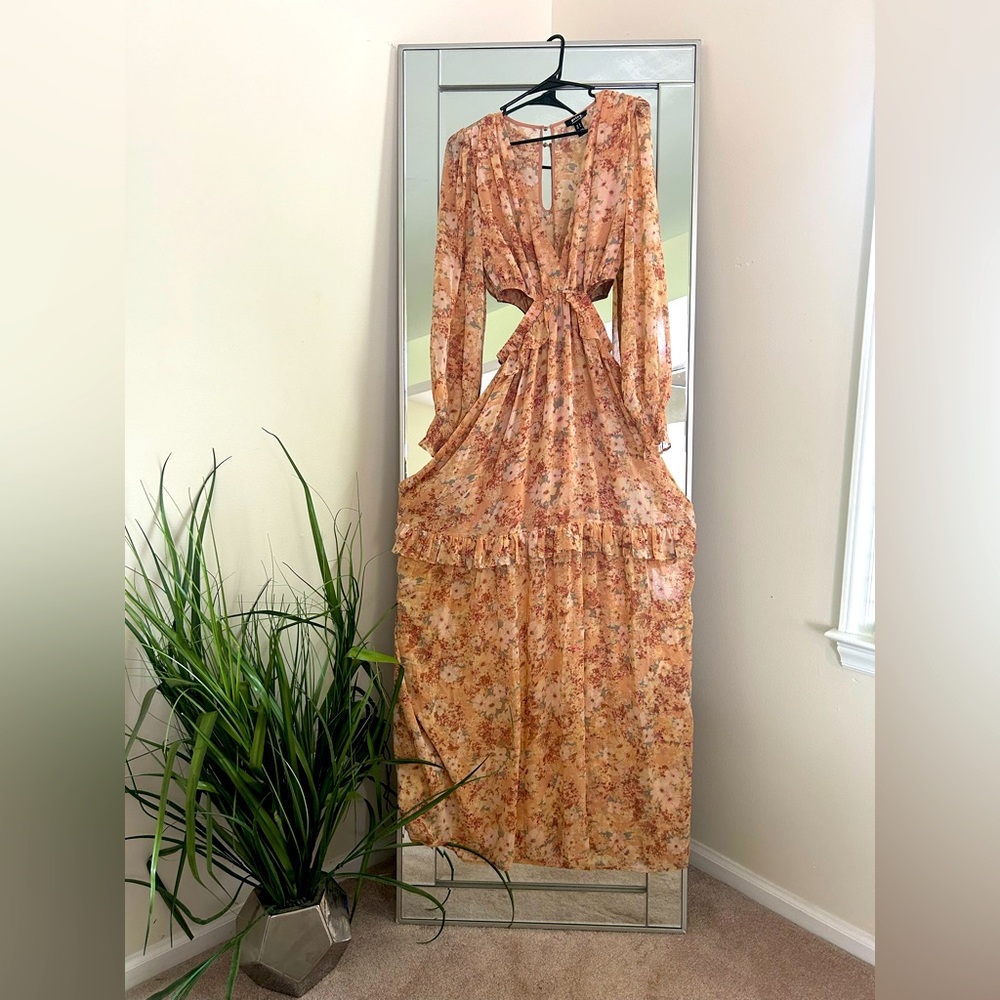 Privy Coral Floral Long Sleeve Dress
